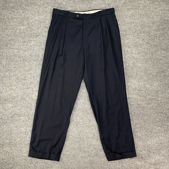 Vintage Patrick James Pleated Dress Pants Mens 34 Navy Blue Wool Relaxed Fit EZE - Picture 2 of 12